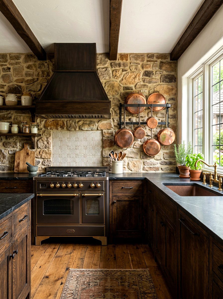Kitchen Stone Wall - 30 cozy kitchen ideas