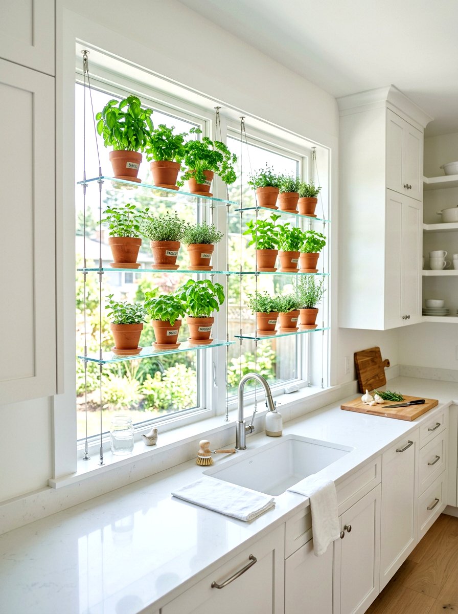 Kitchen Window Herb Shelf - 30 hanging herb garden ideas