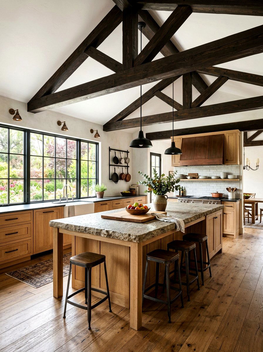 Kitchen With Exposed Beams - 30 lake house kitchen ideas