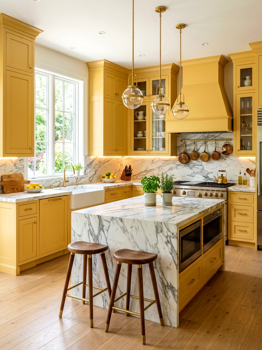 Kitchen With Marble Countertop - 30 butter yellow kitchen ideas