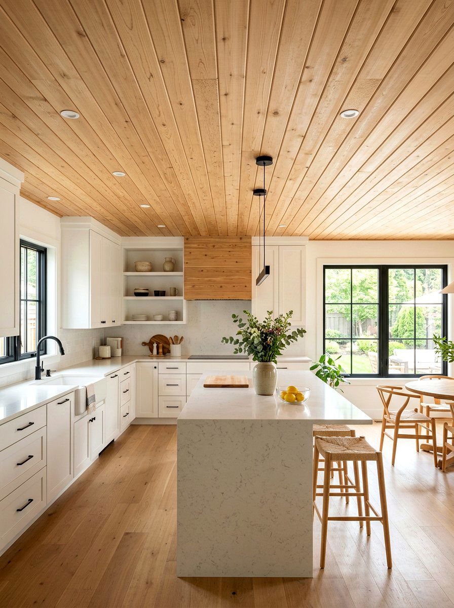 Kitchen Wood Ceiling - 30 cozy kitchen ideas