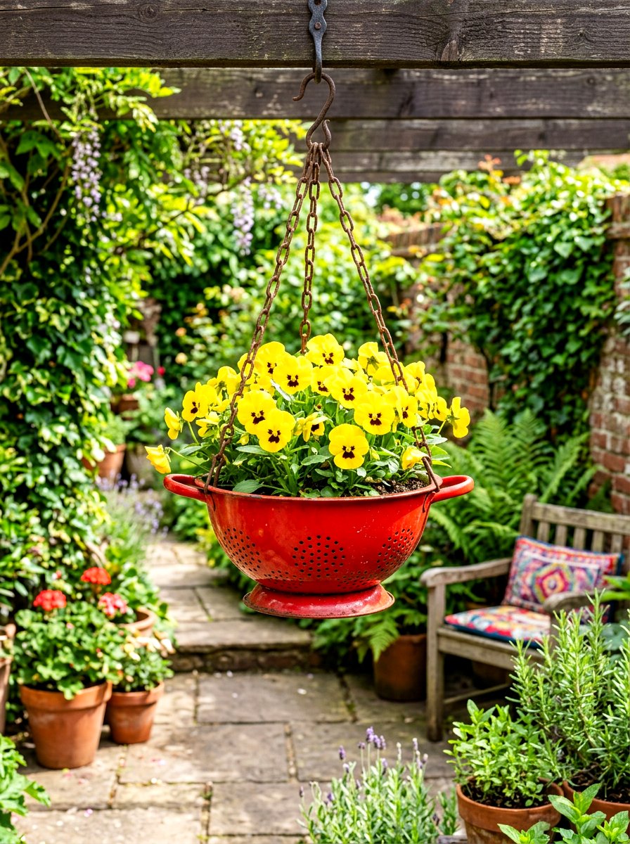 Kitchen colander basket - 30 hanging container garden ideas