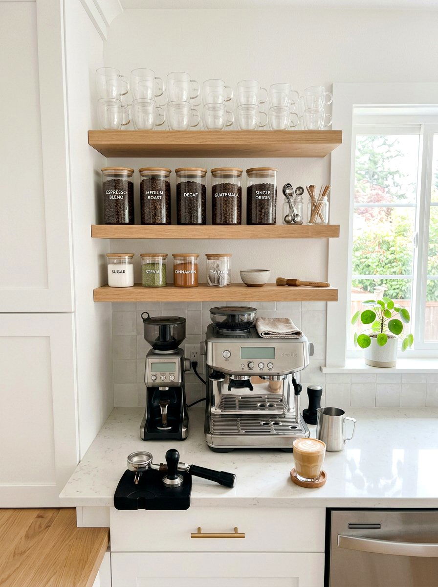 Kitchen glassware coffee station - 30 glassware display ideas