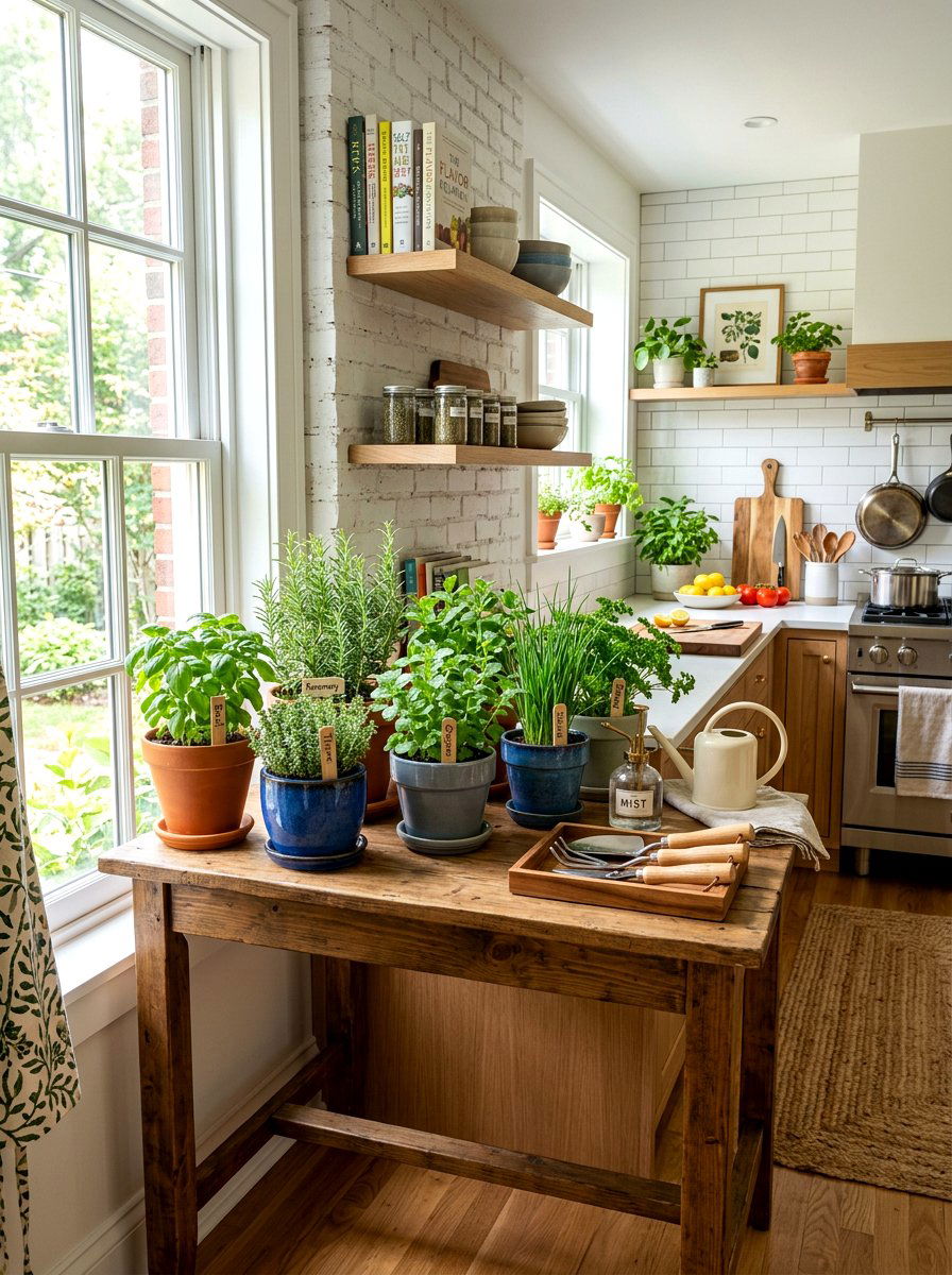 Kitchen herb garden station - 30 apartment herb garden ideas