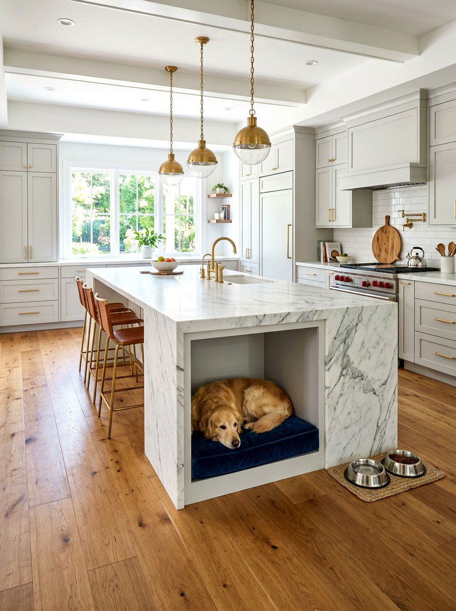 Kitchen island dog bed - 30 Pinterest dog room ideas