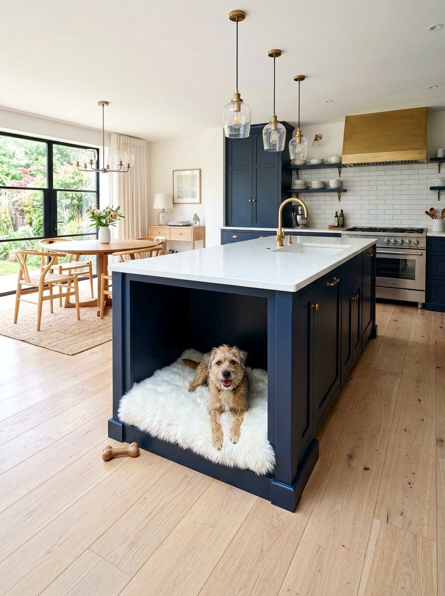 Kitchen island dog bed - 30 pet room ideas