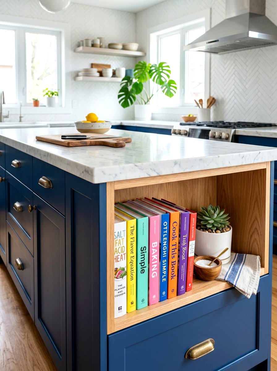 Kitchen island end shelf - 30 cookbook shelf kitchen ideas