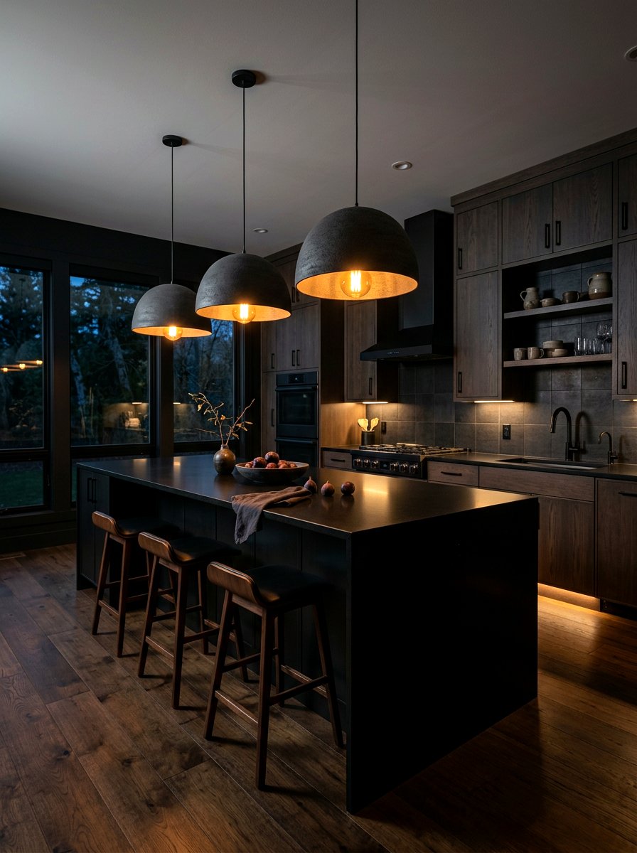 Kitchen island lighting - 30 moody kitchen ideas