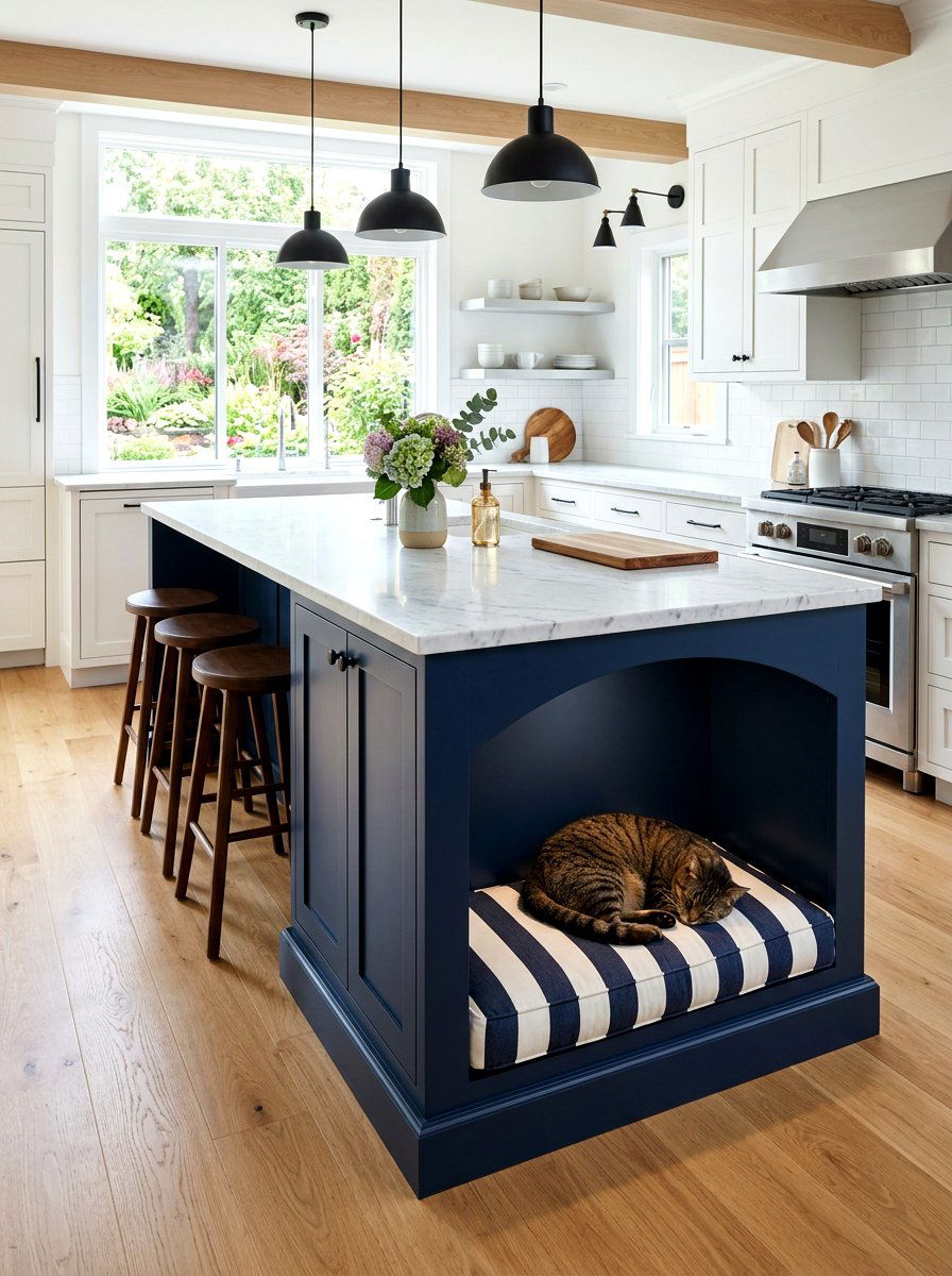 Kitchen island pet bed - 30 pet nook apartment ideas