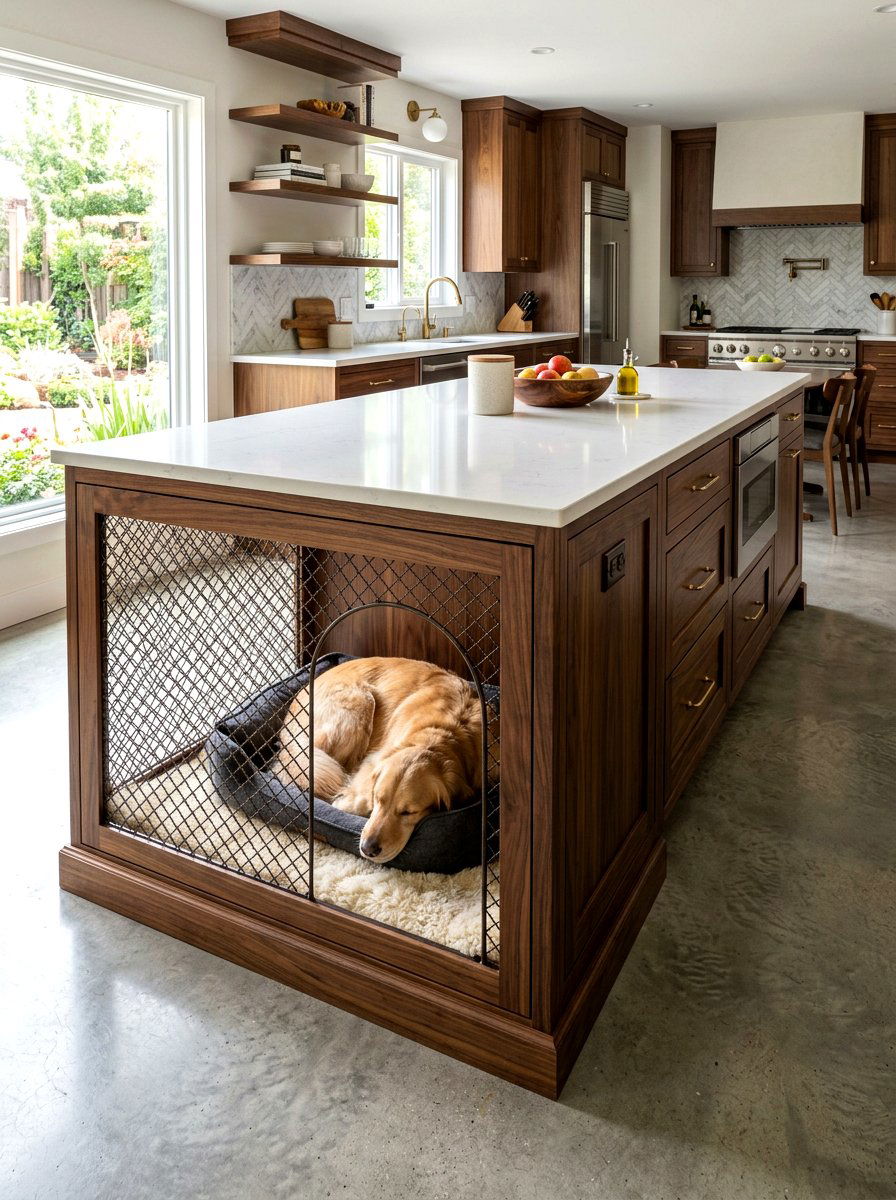 Kitchen island pet crate cabinet - 30 pet station kitchen ideas