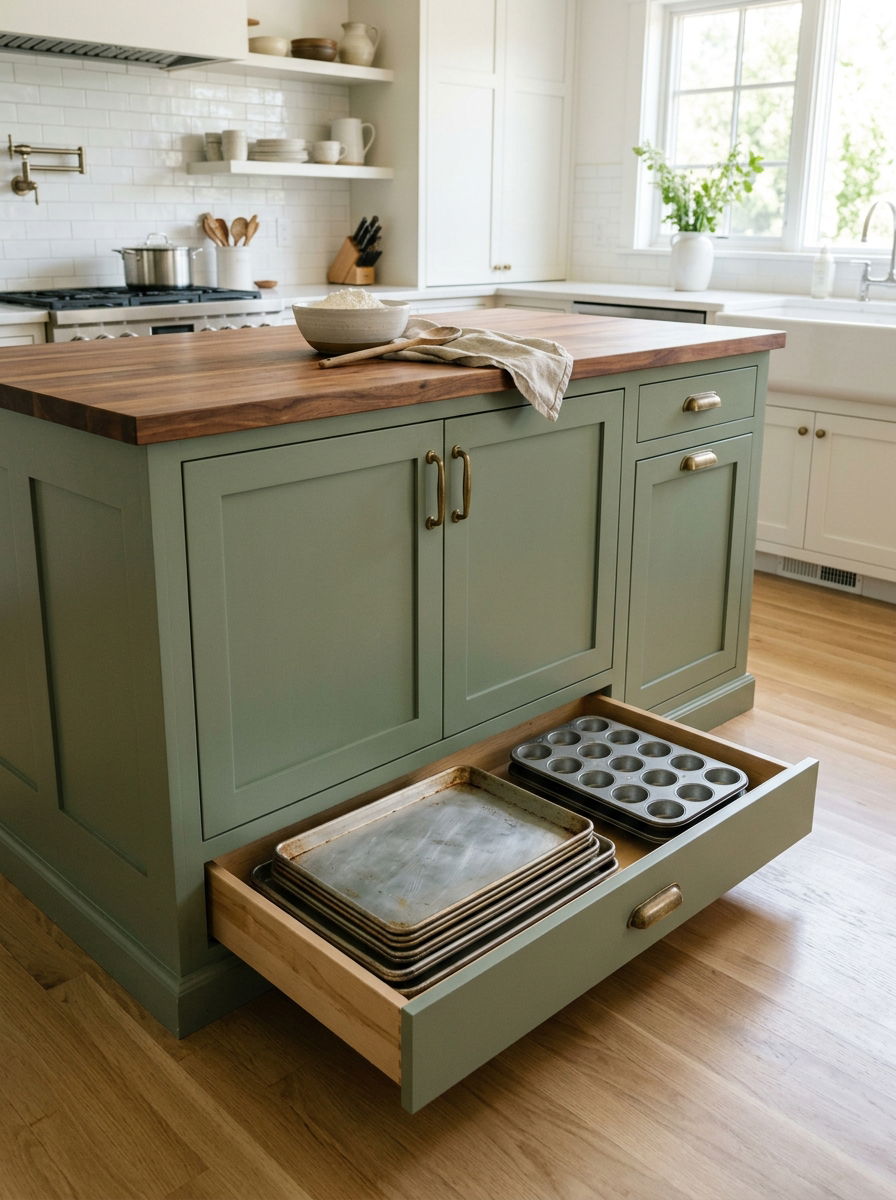 Kitchen island toe kick drawer - 30 vertical drawer storage ideas