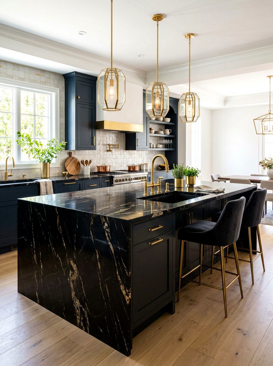 Kitchen island with gold faucet and sink - 30 kitchen island with sink ideas