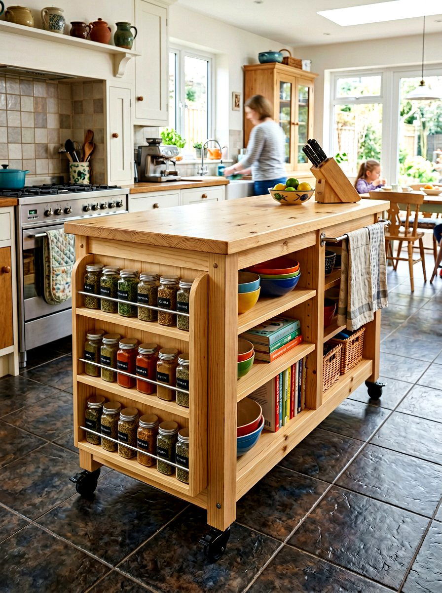 Kitchen island with spice rack and wheels - 30 movable kitchen island ideas