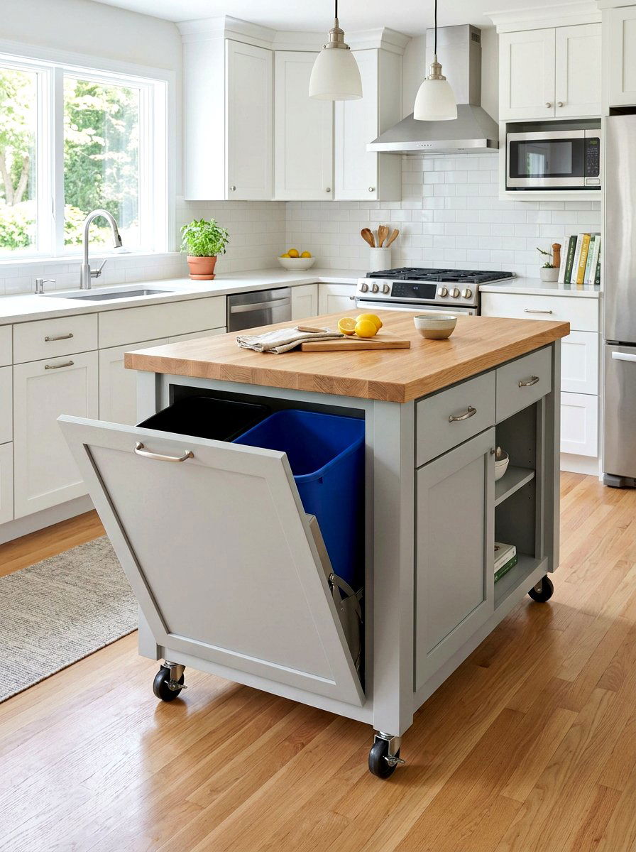 Kitchen island with trash can storage on casters - 30 movable kitchen island ideas