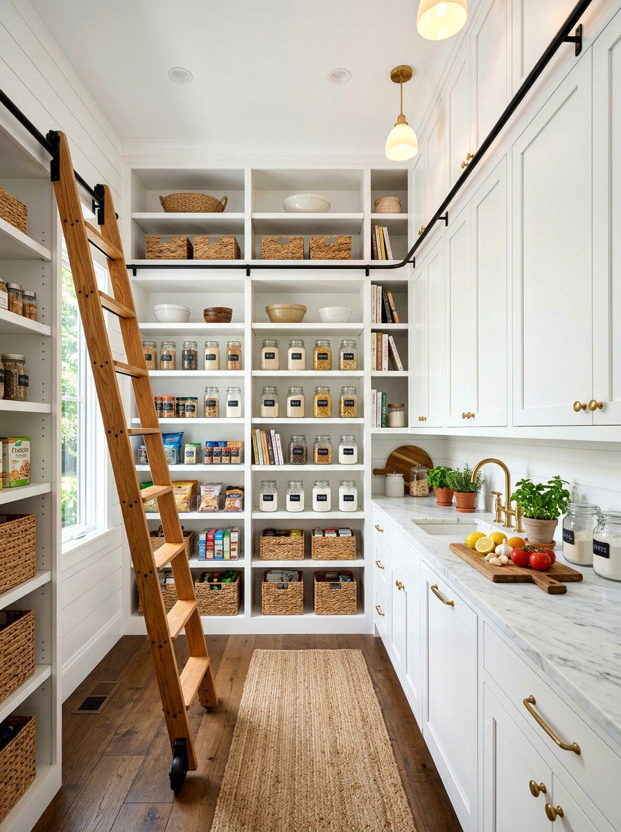 Kitchen pantry rolling ladder - 30 library ladder ideas