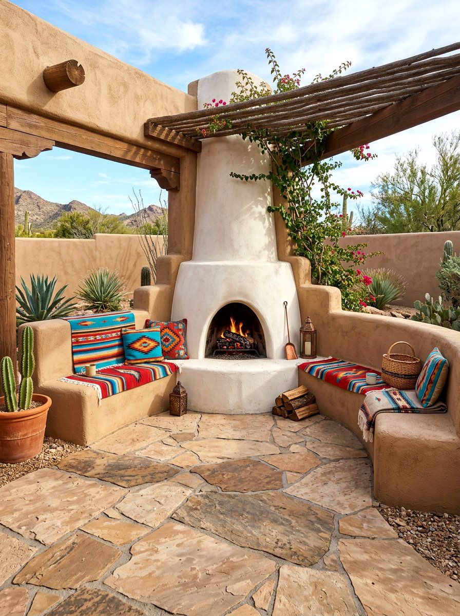 Kiva Fireplace Area - 30 southwestern backyard ideas