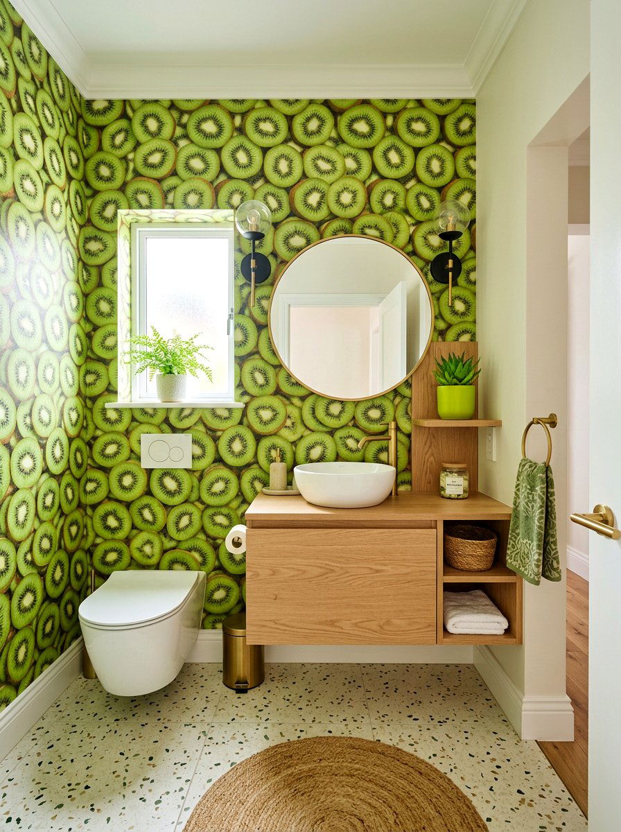 Kiwi Wallpaper - 30 fruit wallpaper powder room ideas