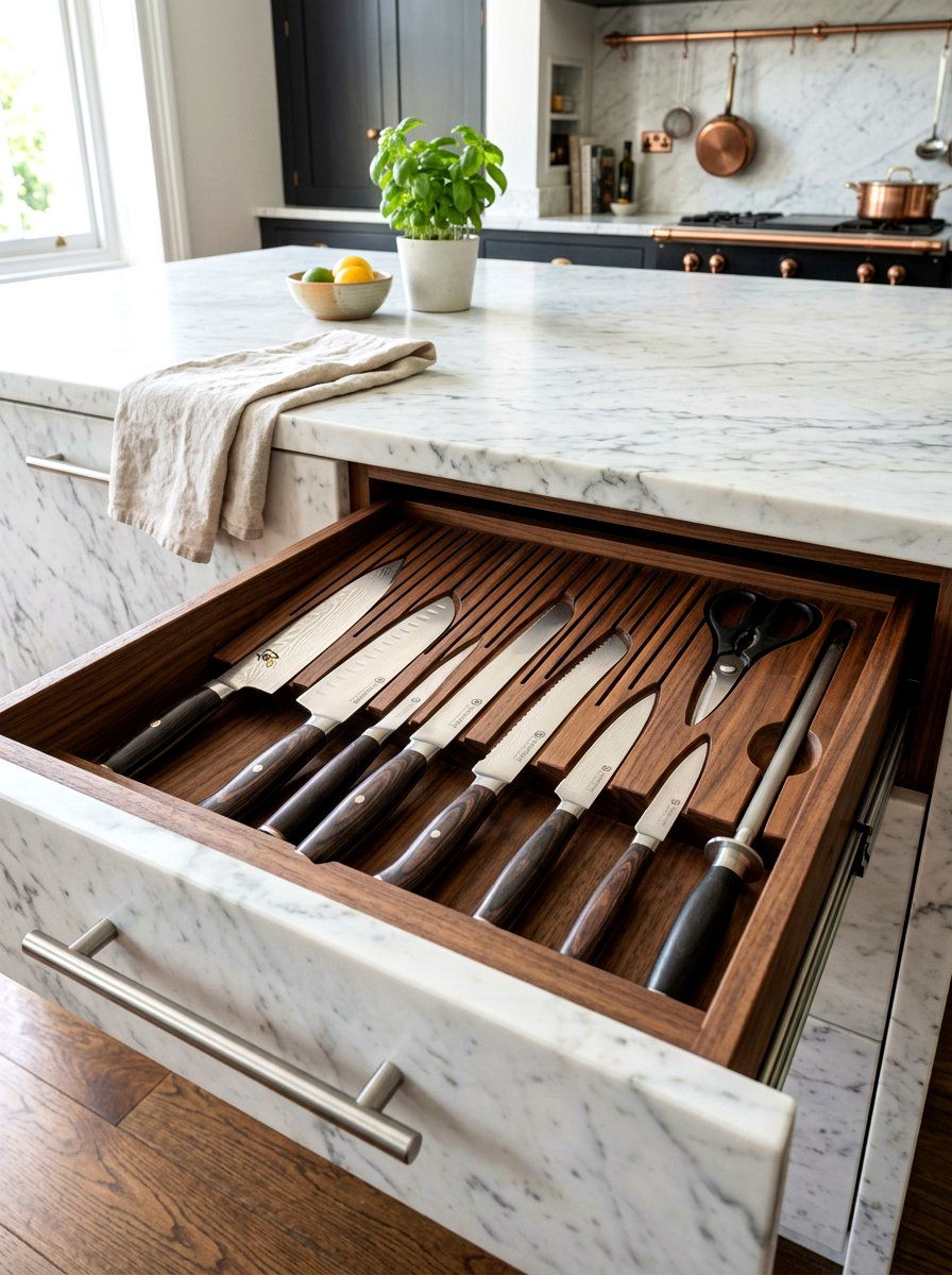 Knife Block Insert - 30 deep drawer storage ideas