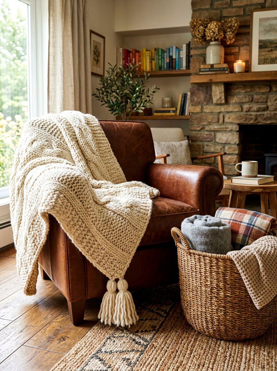 Knitted Blanket Corner - 30 cozy apartment corner ideas