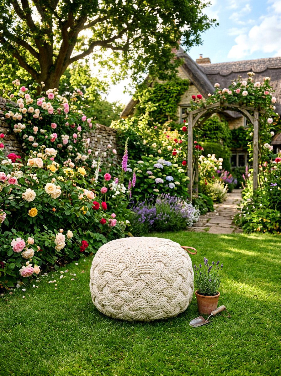 Knitted Garden Pouf - 30 outdoor pouf lounge ideas