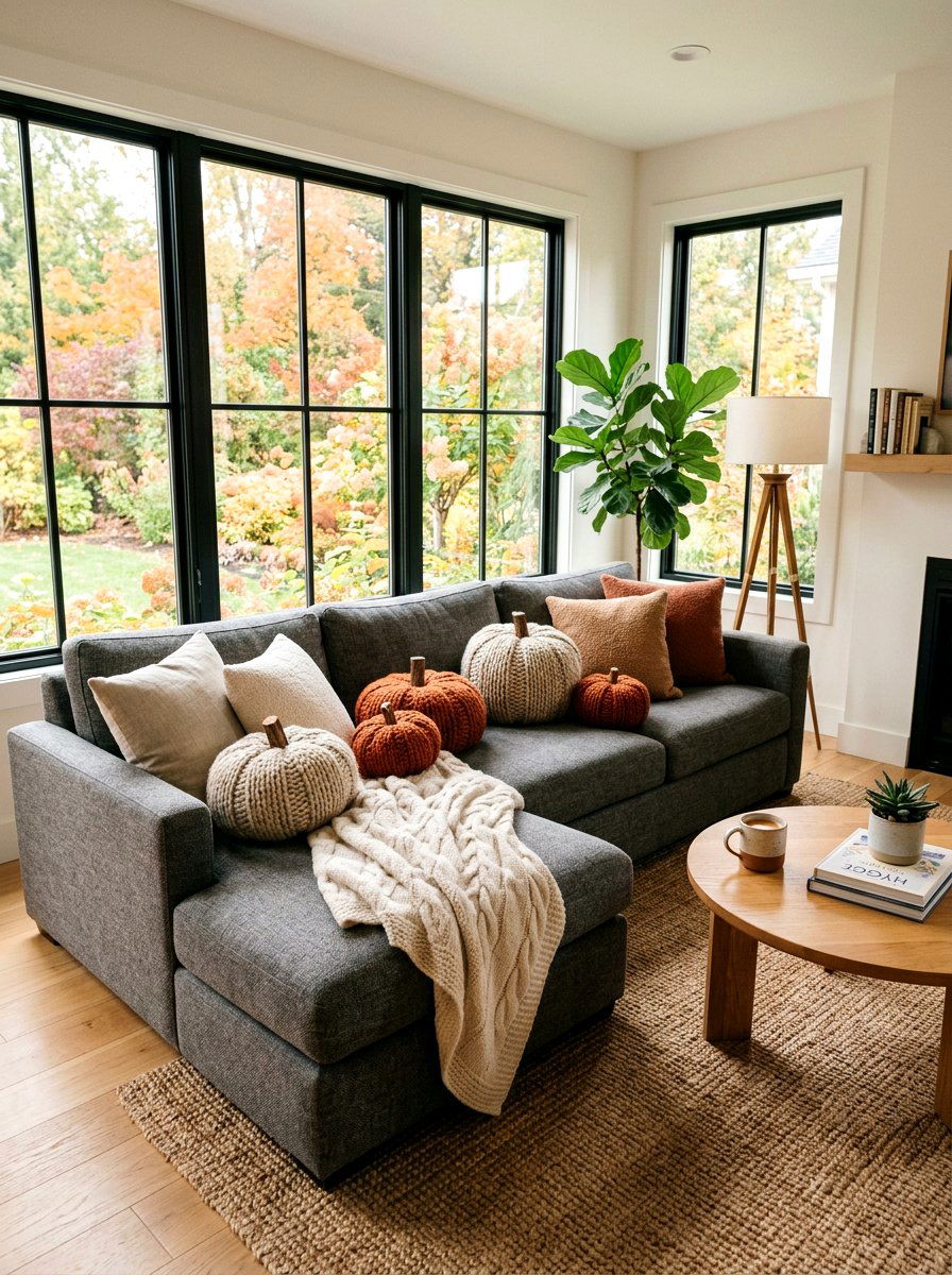 Knitted Pumpkin Couch - 30 pumpkin without pumpkins decor ideas