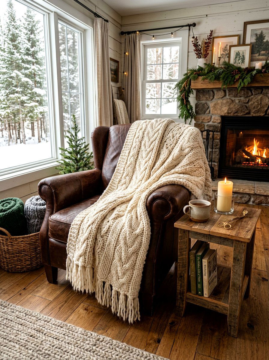 Knitted Wool Throw Blankets - 30 English cottage living room ideas