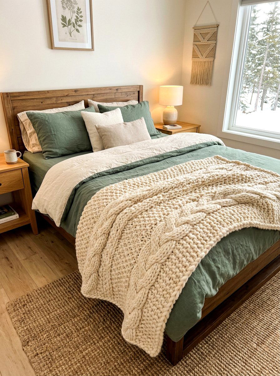 Knitted wool blanket - 30 fairycore bedroom ideas