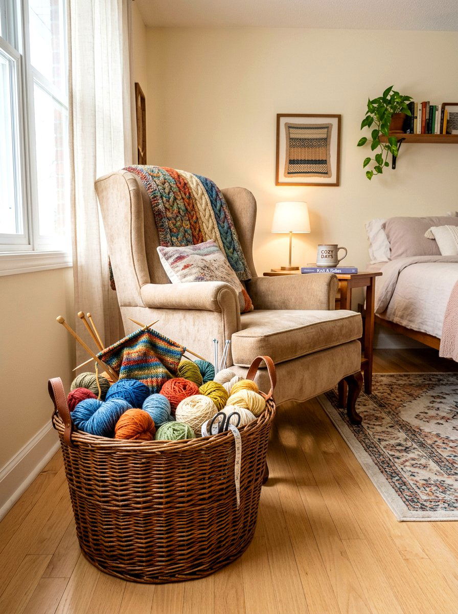 Knitting And Crochet Basket - 30 phone free bedroom ideas