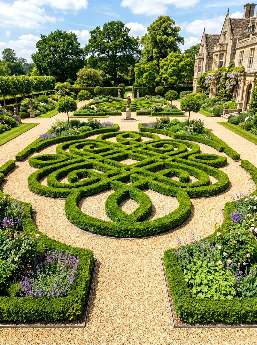 Knot garden with gravel paths - 30 knot garden ideas