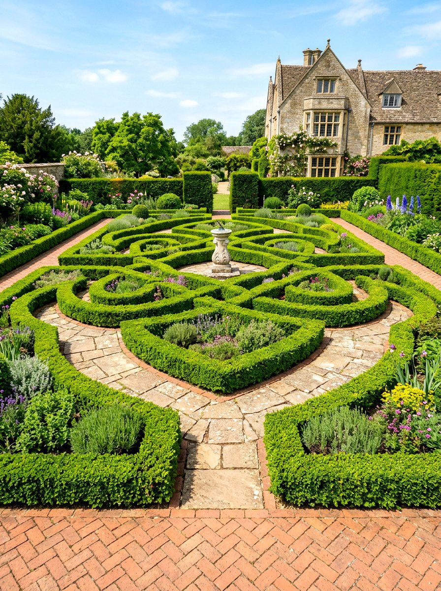 Knot garden with stone paving - 30 knot garden ideas