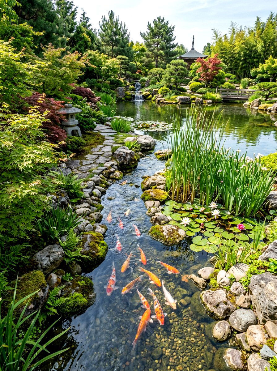 Koi pond stream - 30 backyard stream ideas