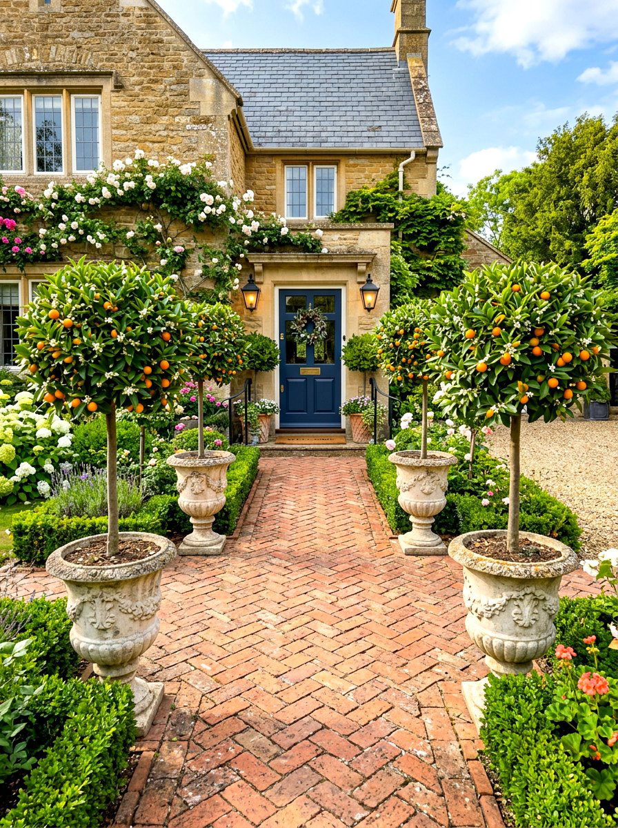 Kumquat Entry Walkway - 30 dwarf citrus garden ideas