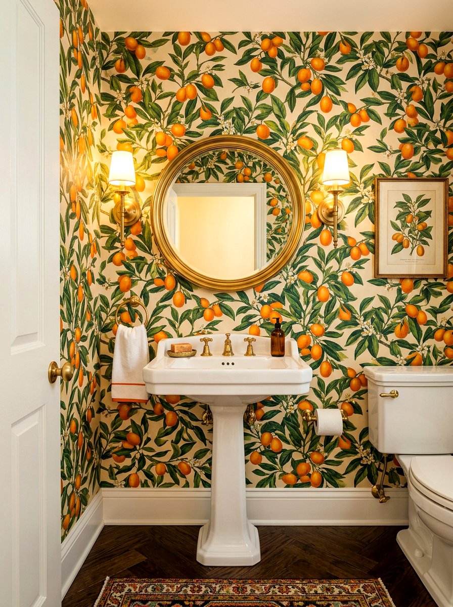 Kumquat Wallpaper - 30 fruit wallpaper powder room ideas