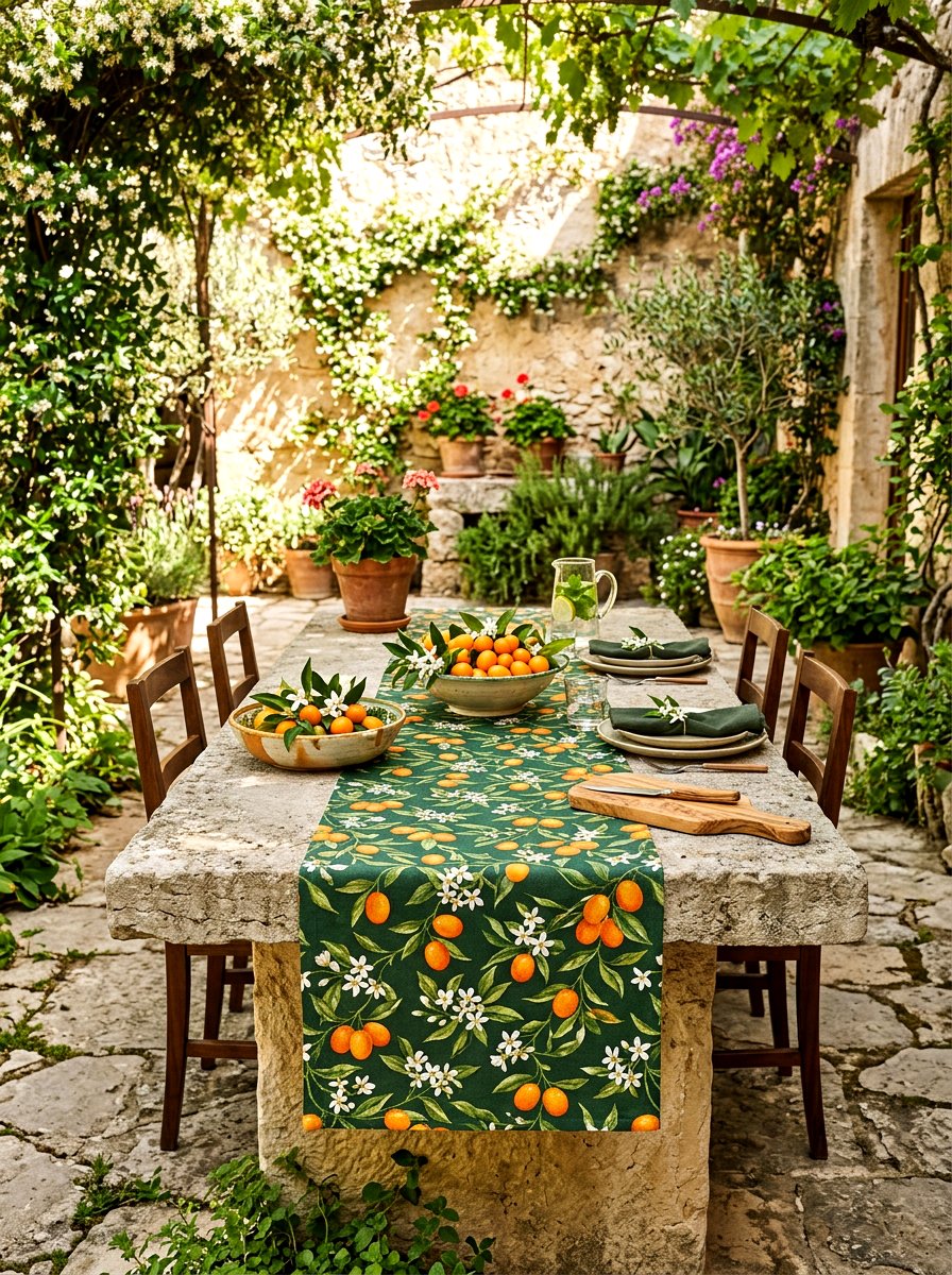 Kumquat and jasmine vine runner - 30 fruit and floral tablescape ideas