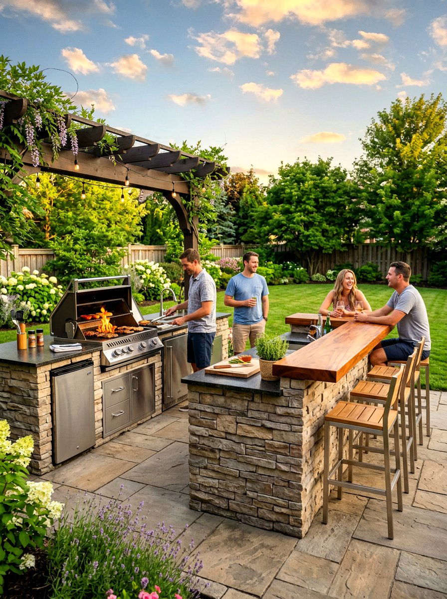 L Shaped BBQ Station Layout - 30 grill patio layout ideas