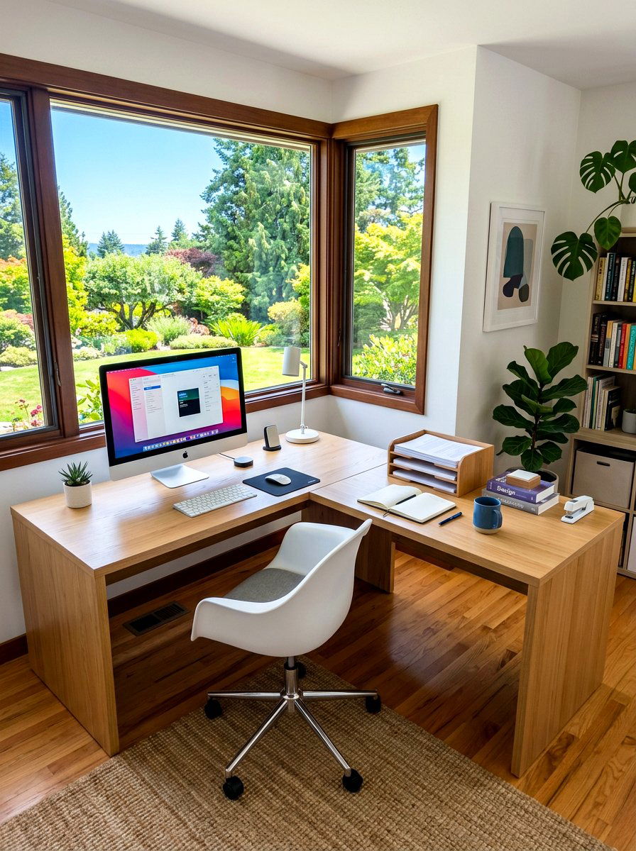 L Shaped Desk - 30 calming home office ideas
