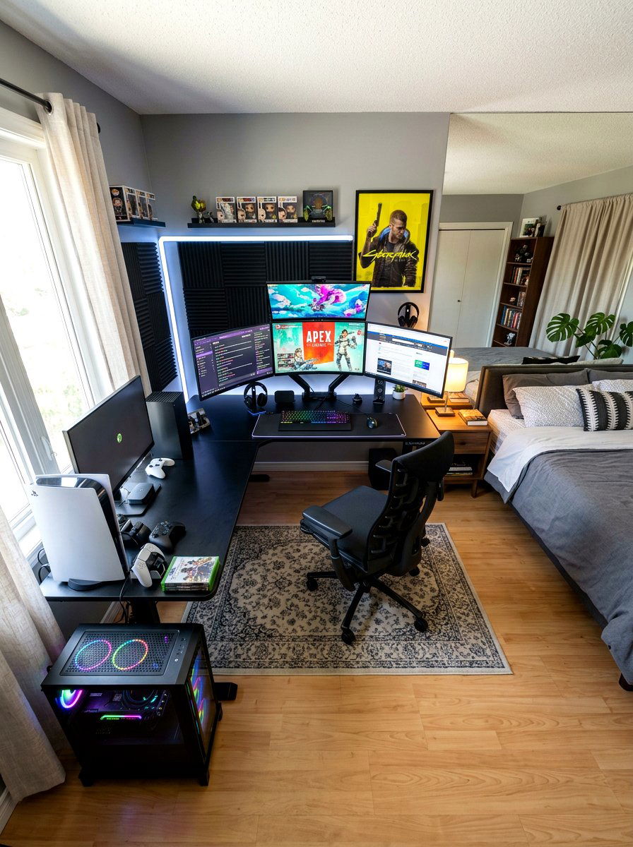 L Shaped Gaming Desk Setup - 30 gamer bedroom ideas