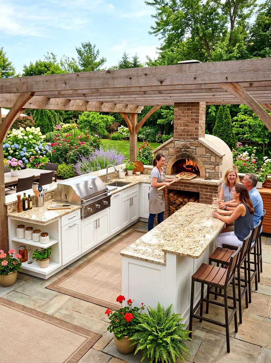 L Shaped Outdoor Kitchen - 30 pizza oven patio design ideas