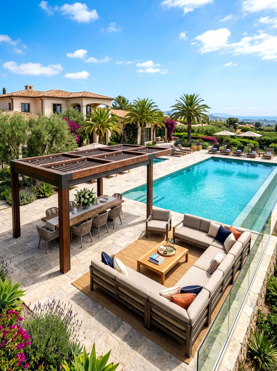 L Shaped Poolside Pergola Lounge - 30 poolside pergola lounge ideas