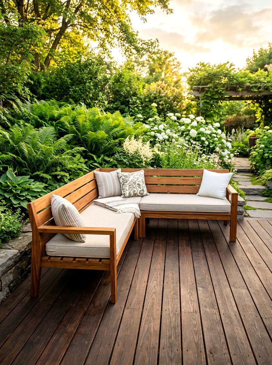 L Shaped Wood Patio Bench - 30 built in patio bench ideas