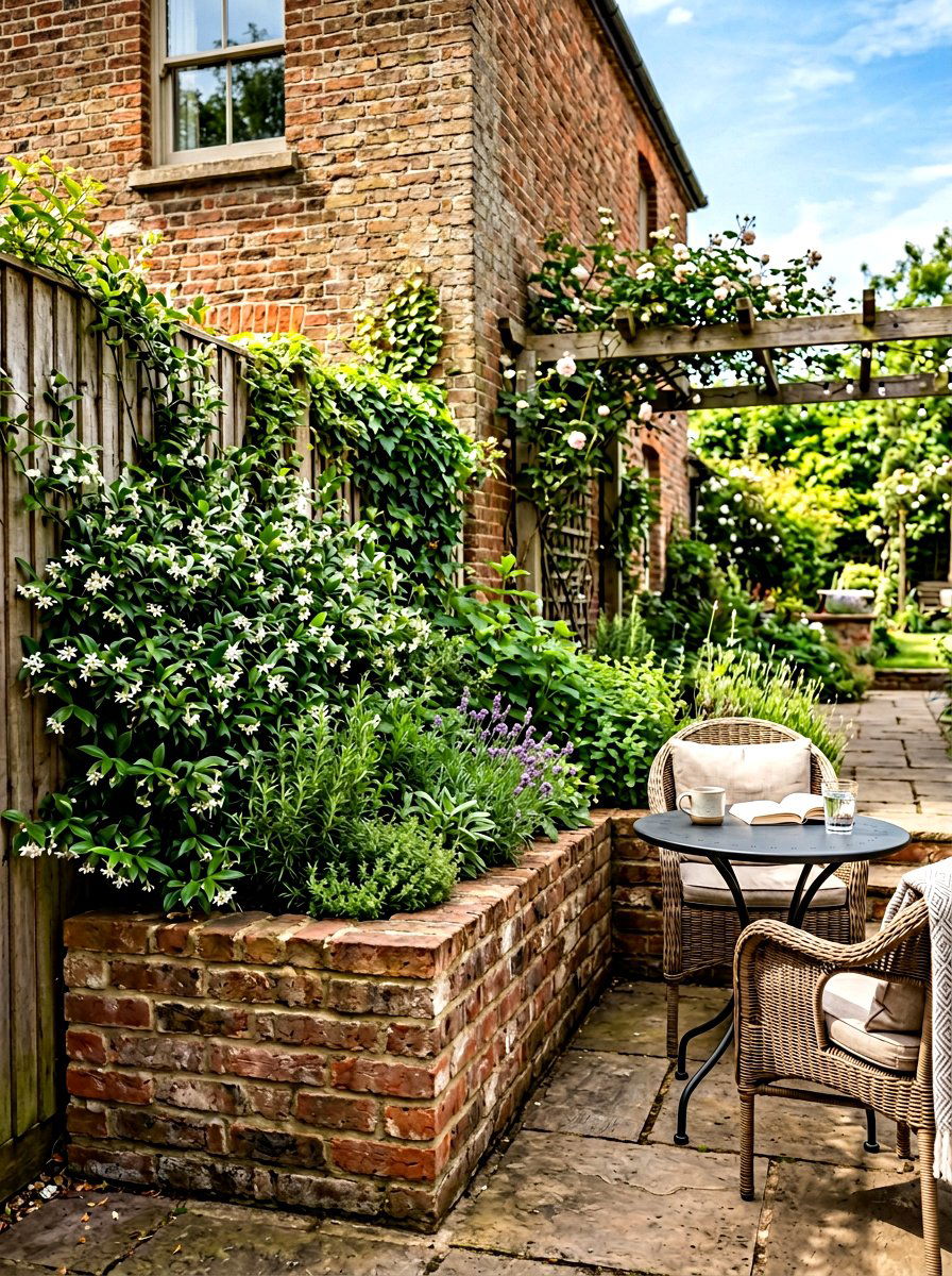 L shaped brick planter - 30 brick raised bed ideas