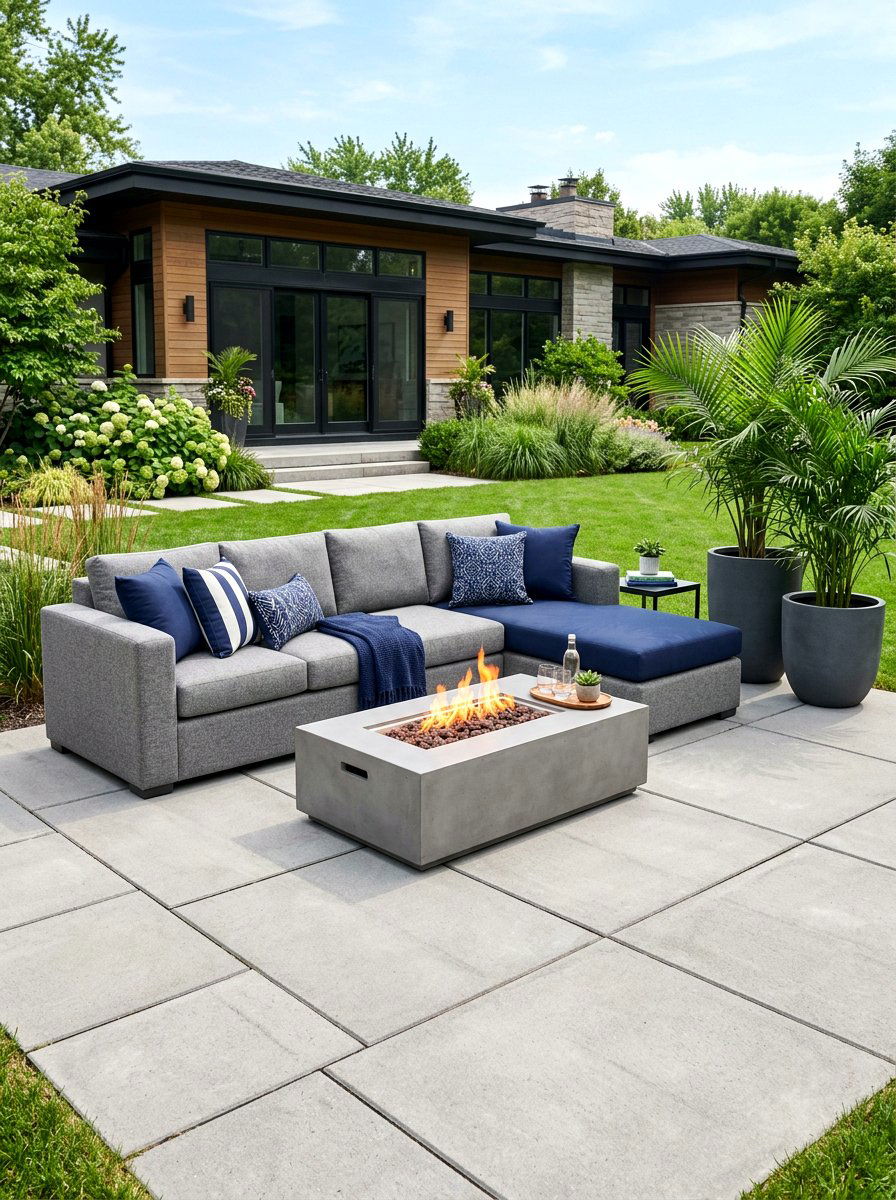 L shaped outdoor sectional - 30 backyard fireplace seating ideas