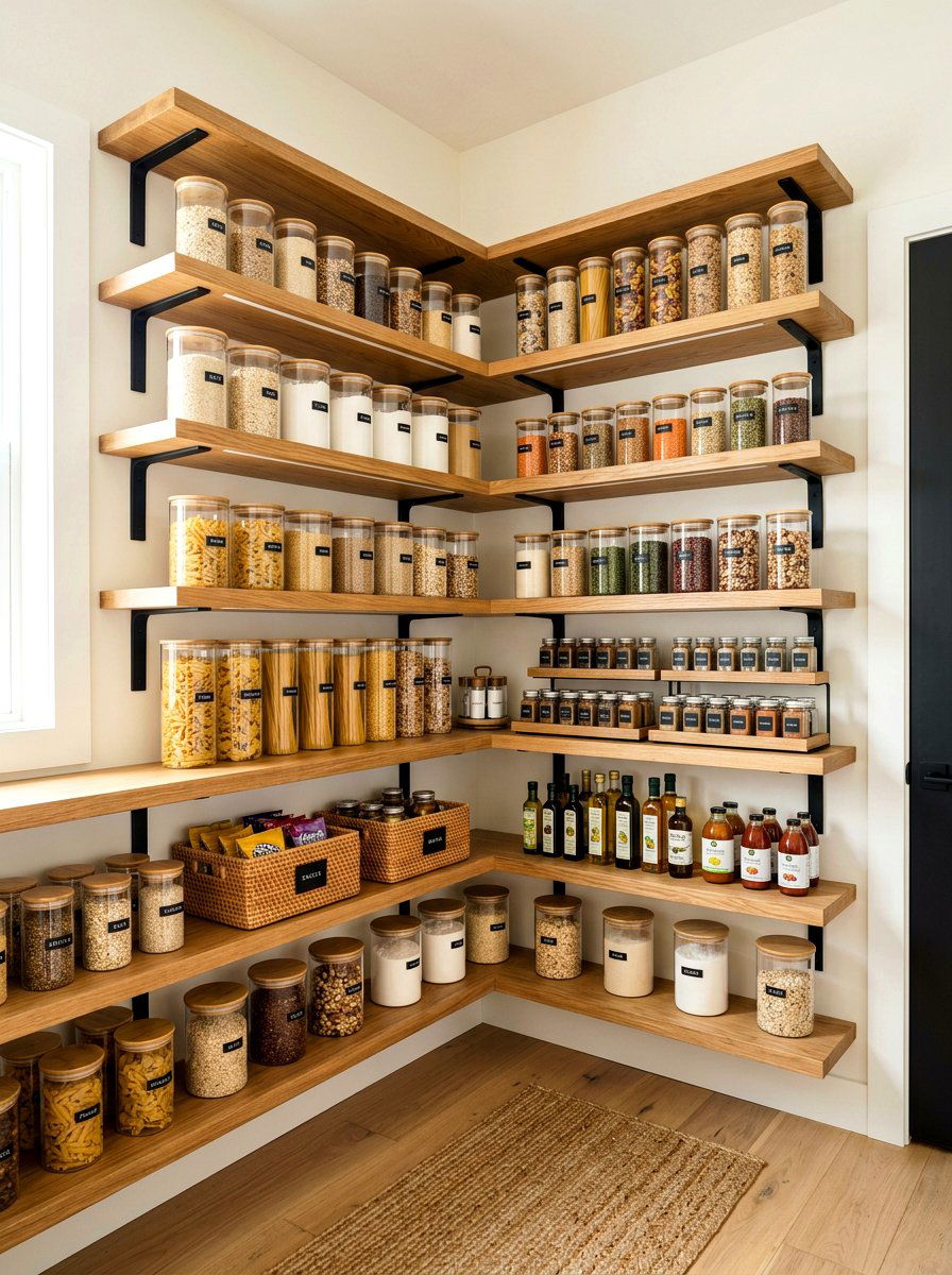 L shaped pantry shelves - 30 corner pantry shelving ideas