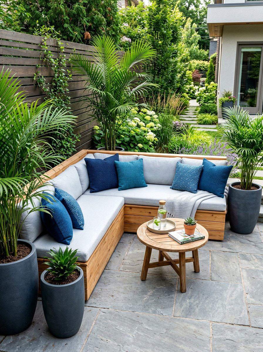 L shaped seating nook - 30 corner yard landscaping ideas