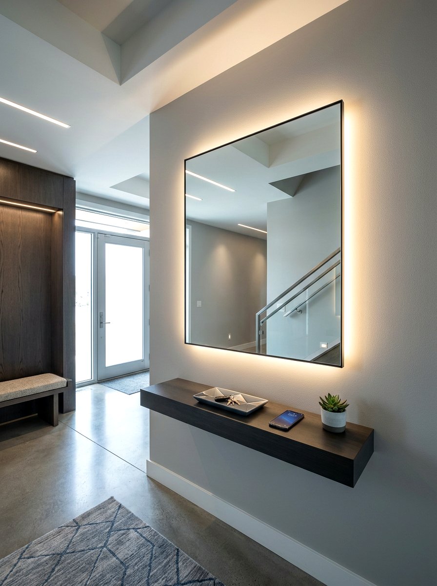 LED Back Lit Mirror Foyer - 30 mirror wrapped foyer ideas