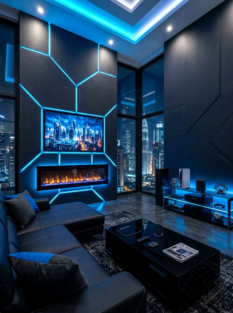 LED Backlit Fireplace Wall - 30 electric fireplace wall ideas