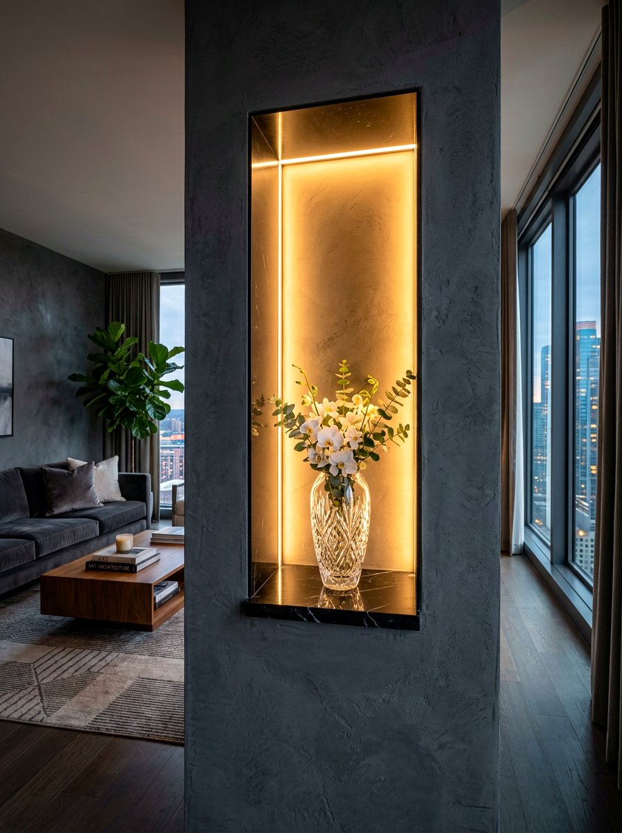 LED Backlit Wall Niche - 30 recessed shelf ideas
