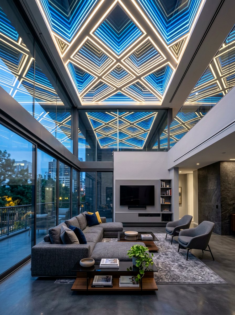 LED Ceiling Lights - 30 futuristic glam living room ideas