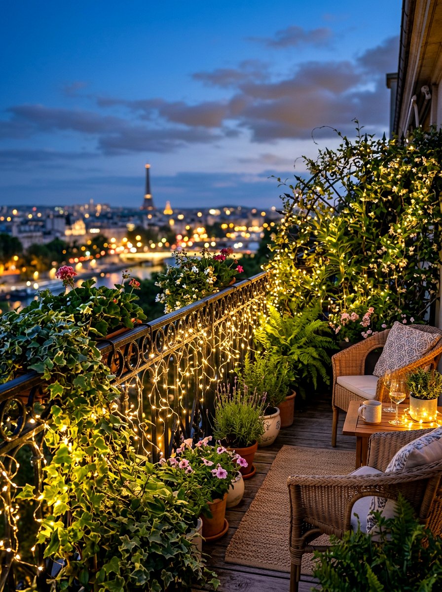 LED Fairy Lights - 30 small apartment balcony garden ideas