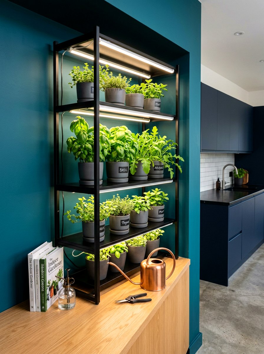 LED Grow Light Shelf - 30 indoor herb shelf ideas